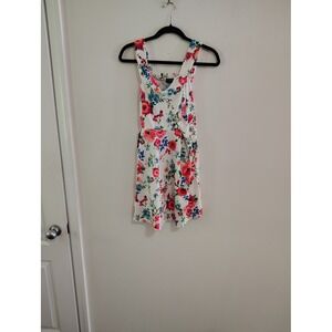 French Atmosphere Womens Floral Skater Dress White Pink Blue Mini Sleeveless L